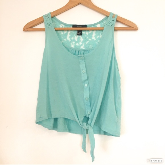 Forever 21 Tie Knot Turquoise Crop Top - Picture 1 of 3